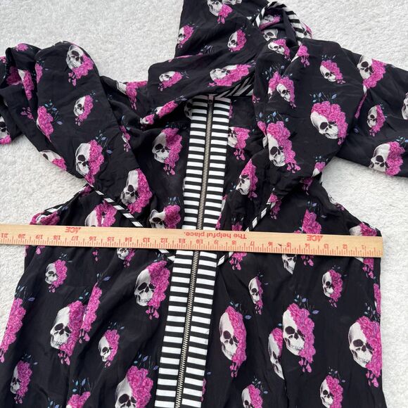 Women's Skull Print Hoodie Floral AOP Washed Silk Puff Sleeves Size M Tilly Rose - Picture 6 of 11